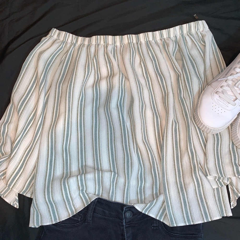 Striped off the shoulder long sleeved top